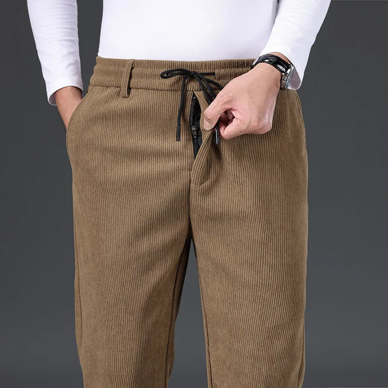New Men's Winter Thicken Warm Classic Straight Business Fleece Thermal Trousers Brand Clothes Corduroy Plush Velvet Casual Pants
