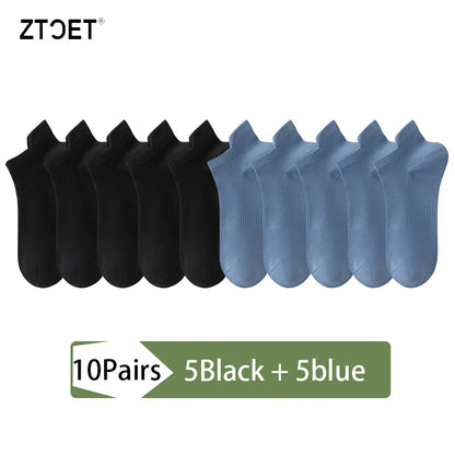 10Pairs Men Combed Cotton Socks Mesh Antibacterial Breathable Fashion Black High Quality Man Sock New For Male Size EU38-45