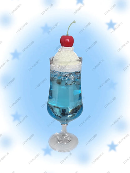 Blue Soda Drink Cup Craft Soda Ice Cream Topping Glass Cup Creative Gift Handicraft Desk Ornaments Girls Room Decoration Gift