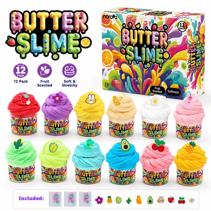 12 Colors Super Butter Slime Kit Bulk Wholesale DIY Fluffy Cloud Slime Foam Beads Charms Sensory Educational Craft Birthday Gift