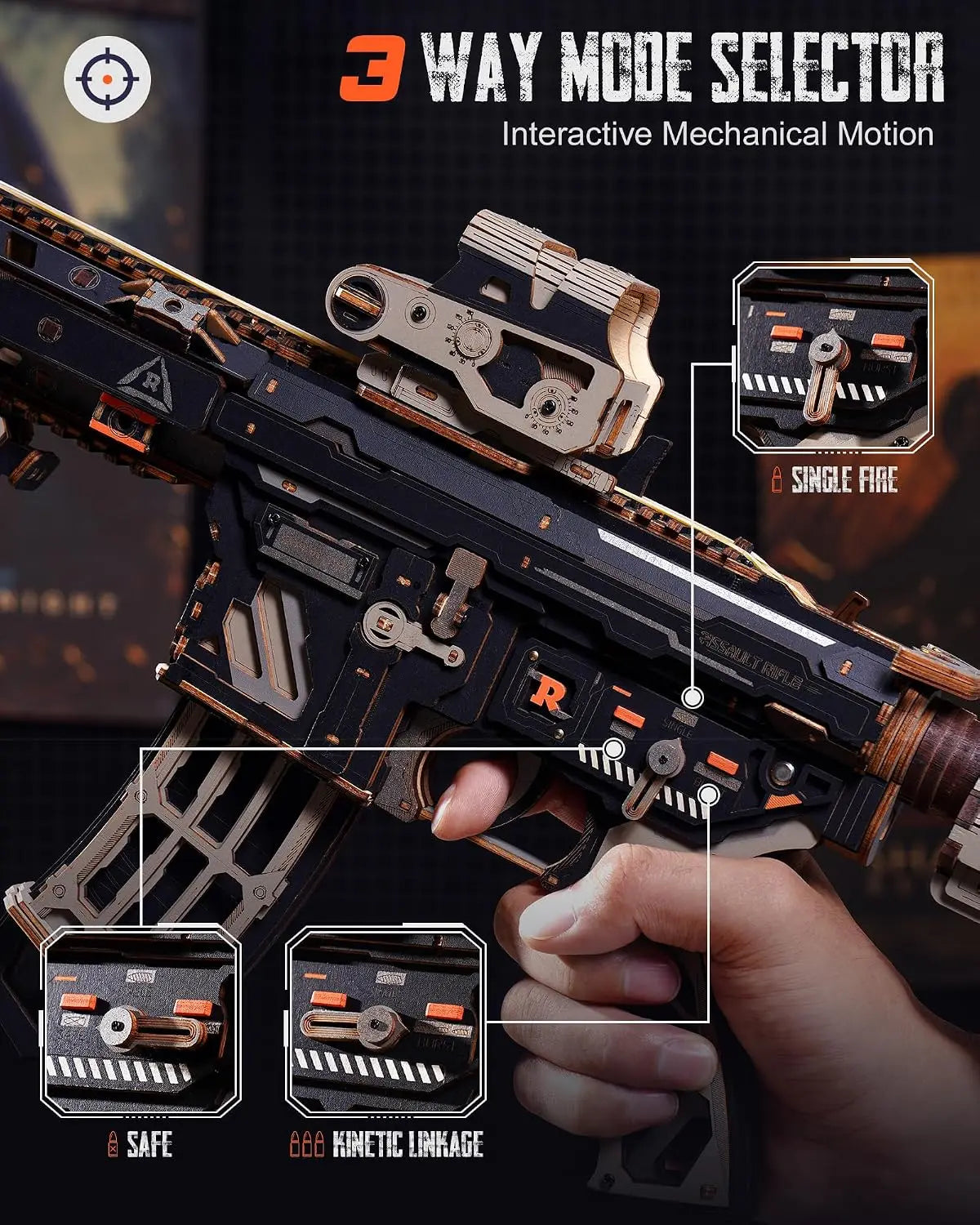ROKR Wooden Mechanical Model Kit with Rubber-Band Motion LQB02 410-Piece Build Approx 7-Hour Project Adjustable Rear Support