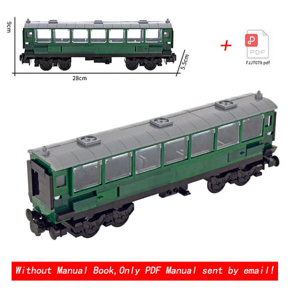 26cm Retro Double-Deck Passenger Train Car Building Blocks Model Green Gray Classic Train Display Toy for Hobbyists