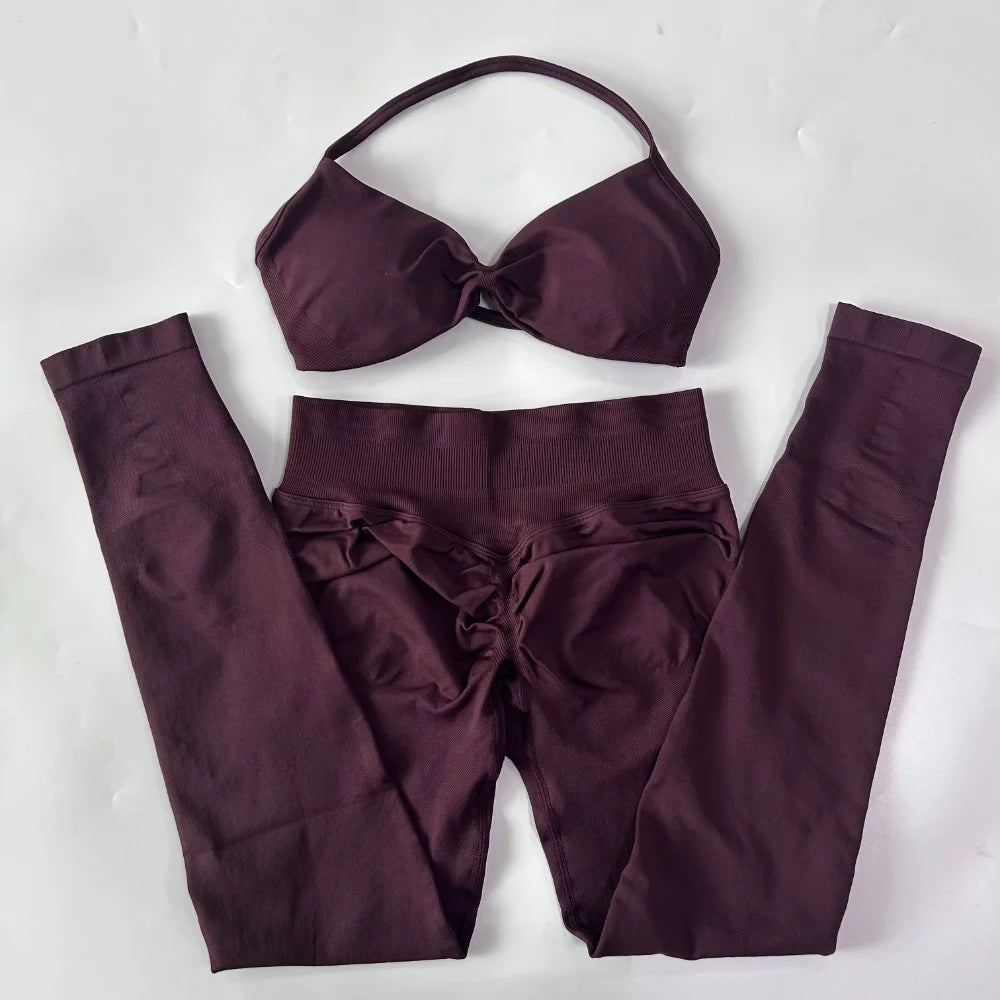Women's 2 Piece Yoga Set High Quality Seamless Leggings And Strappy Bra Workout Gym Fitness Sportswear Resistance Training