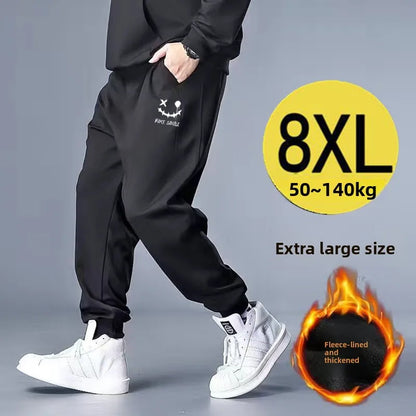 Men's Winter Thickened Fleece Lined Loose Elastic Cuffed Sports Pants plus Size Casual Work Trousers Harajuku Style Long Pants