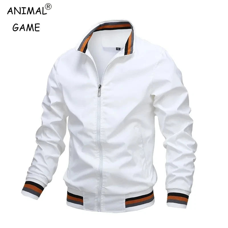 Autumn and winter men's standing collar casual zipper business jacket outdoor sports jacket waterproof and windproof solid color