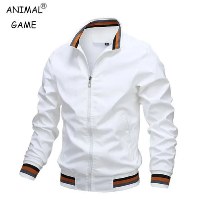 Autumn and winter men's standing collar casual zipper business jacket outdoor sports jacket waterproof and windproof solid color