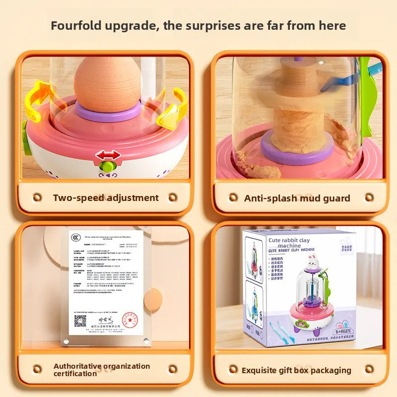 Creative Electric Mini Fingertip Pottery Wheel Kit Non Bake Clay DIY Craft Set for Kids Primary School Students Birthday Gift
