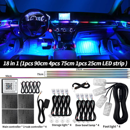 Symphony Car Ambient Light RGBIC Interior LED Strip Acrylic 213Color Neon Streamer Atmosphere Lamp 6/10/14/18/22 in 1 12V By App