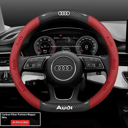 Car AntiSlip Carbon Fiber Leather Steering Wheel Cover, Audi A3 A4 A5 A6 A7 A8 Q1 Q2 Q3 Q5 Q7 Q8 S3 S4 S5 S6 RS3 RS4 RS5 TT