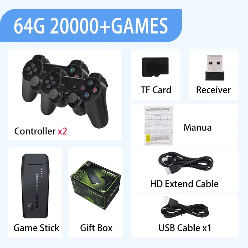 2026NEW M8 Video Game Console 64G 20000 Games Retro handheld Game Console Wireless Controller Lite 4K Game Stick For Xmas Gifts