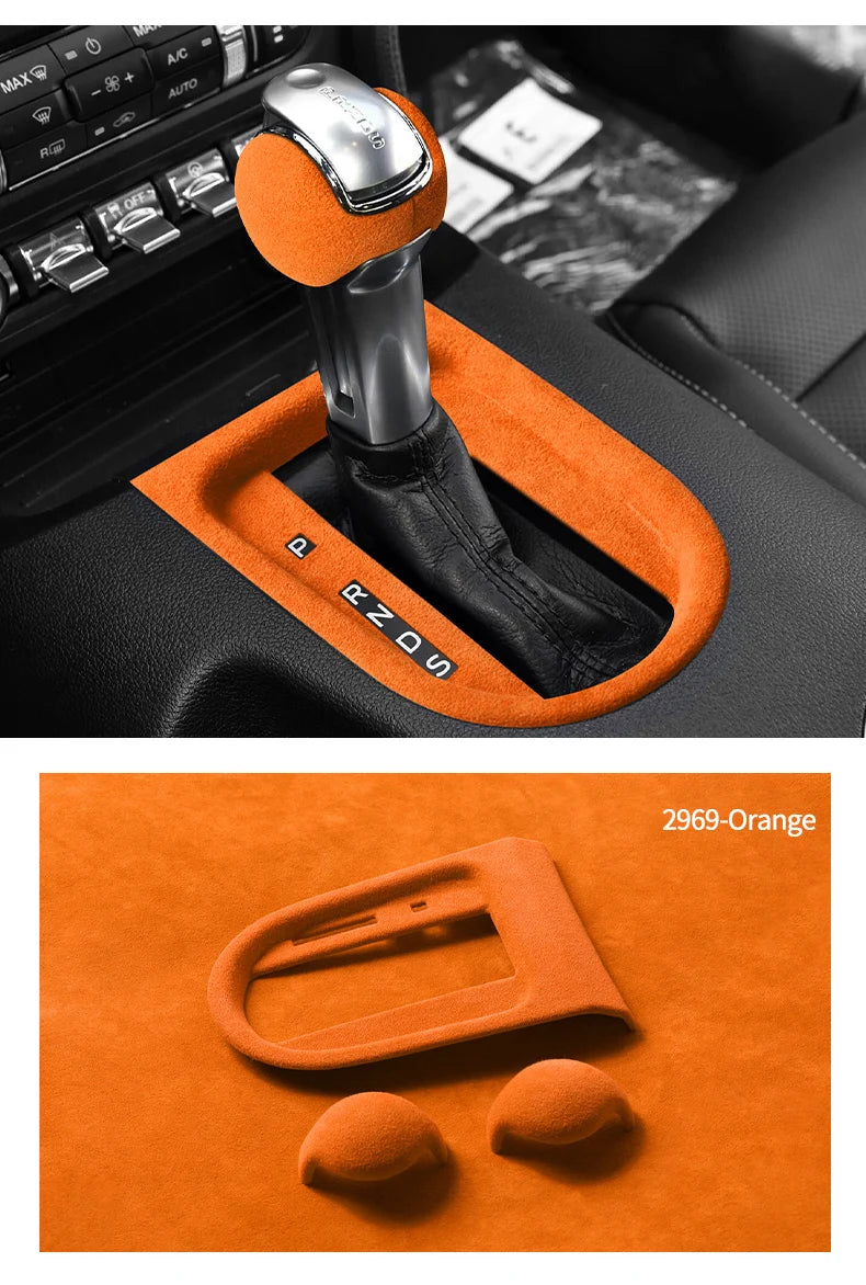 Made of Alcantara For Mustang Car Center Console Gear Shift Panel Trim Sticker and Gear Shift Boot Cover Interior Accessories