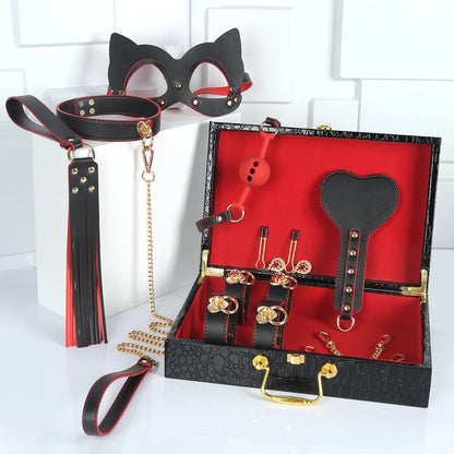 Erotic Sex Toys Leather 8 PCS BDSM Bondage Set with Case Adult Sex Games Restraints Kit Exotic Bondage Gear for Couples Sex Shop