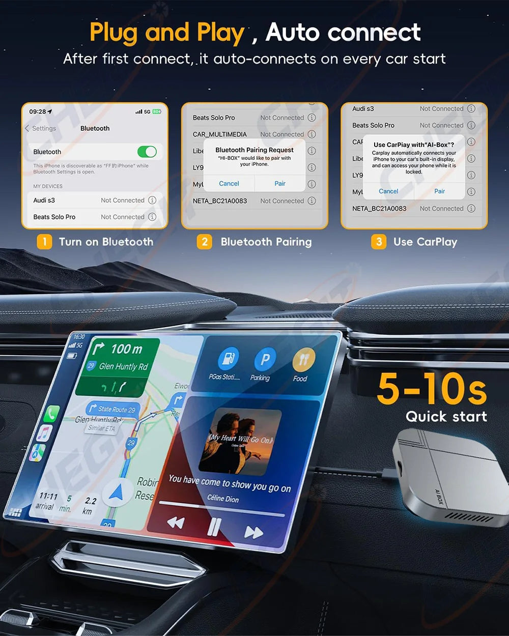Android Smart AI Box 4G+64G/2G+32G Wireless CarPlay Android Auto TV Box For Youtube Netflix For VW Nissan Toyota Hyundai Ford