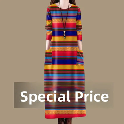 High-End Printed Long Sleeve Maternity Dress Women's Spring Autumn New Style Casual Loose Waist A-Line Skirt Daily Wear