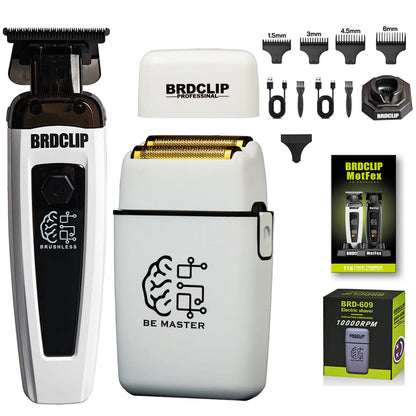 BRDCLIP High Power Professional Barber 2PC Set 8000rpm Shaver Sculpting Salon Hair Trimmer Ceramic Blade Clipper Finish Machine
