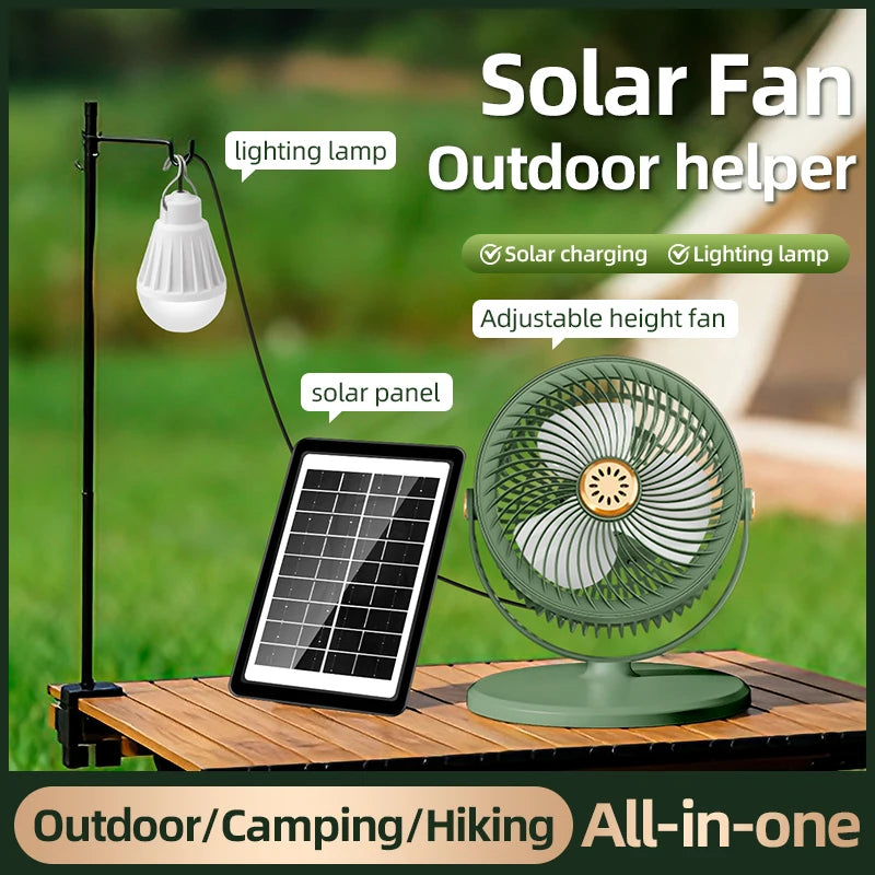 2026 New Upgrade Camping Solar Fan With 4000mAh Battery Powered Tent Camp Fan With Light 5 Speed Wind Adjustable Air Cooling Fan