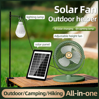2026 New Upgrade Camping Solar Fan With 4000mAh Battery Powered Tent Camp Fan With Light 5 Speed Wind Adjustable Air Cooling Fan