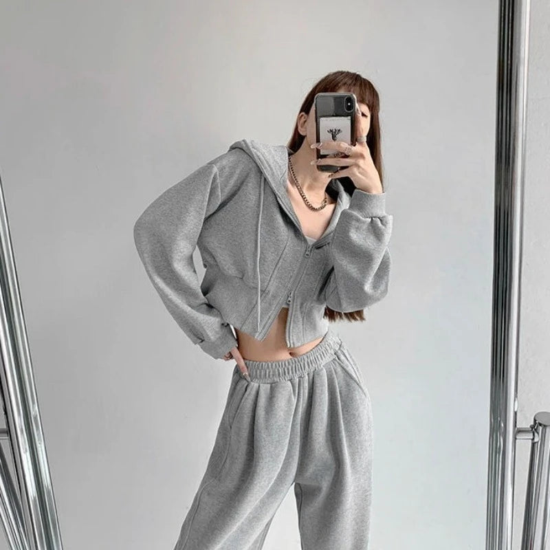 Full Zip Up Women's Hoodies Sweatshirts Plain Korean Clothing Aesthetic 90s Vintage Essential Basic Female Hooded Top Cropped