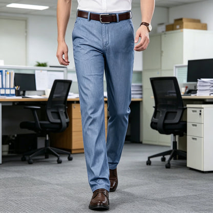 Men's Jeans Straight Leg Denim Pants High Waist Loose Fit Suit Trousers Business Office Formal Casual Men's Dress Pants Summer