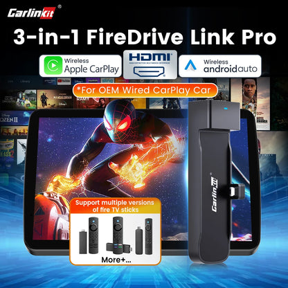 CarlinKit FireDrive Link Pro Wireless CarPlay Adapter for Amazon Fire TV Stick HDMI Android Auto Car TV Mate Video Streaming Box