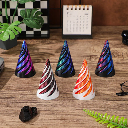5Pcs Spiral Cone Fidget 3D Printed Dual Color Pyramid Passthrough Sensory Brain Teaser Kinetic Desk Puzzle Office Decompression