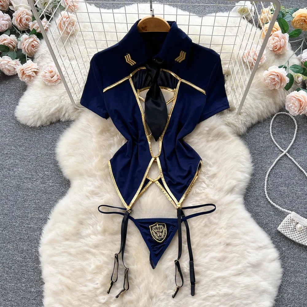 Sexy Lace Strap Jumpsuit Slim Fit Transparent Women's Pajamas Halter Playsuit Erotic Lingerie Catsuit Backless Hollowed Bodysuit