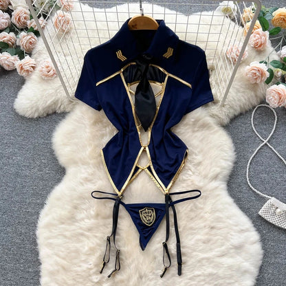 Sexy Lace Strap Jumpsuit Slim Fit Transparent Women's Pajamas Halter Playsuit Erotic Lingerie Catsuit Backless Hollowed Bodysuit