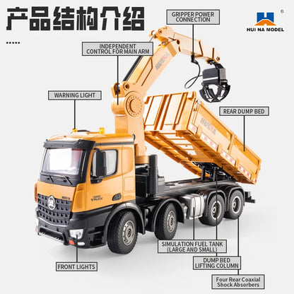 HUINA 1538 26CH RC Semi-alloy Truck 1/14 Remote Control with Wood Grab Dump Engineering Truck Dump Car Model Toy Children