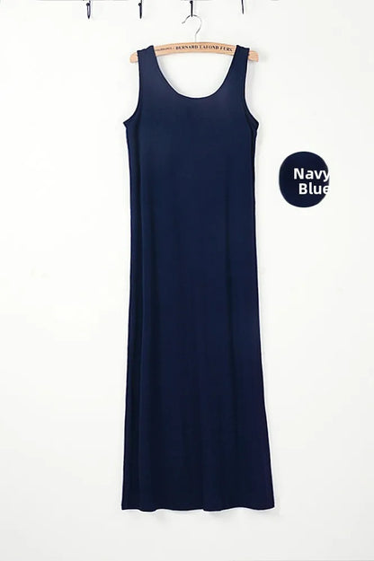 Summer Thin Modal Long Dress Women Loose Black Versatile Dress Strap Vest Skirt Sleeveless Large Size A-Line Korean Style