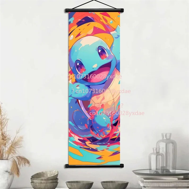 Anime Pokemon Scroll Painting Bulbasaur Charmander Squirtle Poster and Print Watercolor Wall Art Picture Home Decor Kids Gifts
