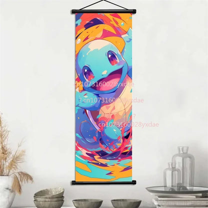 Anime Pokemon Scroll Painting Bulbasaur Charmander Squirtle Poster and Print Watercolor Wall Art Picture Home Decor Kids Gifts