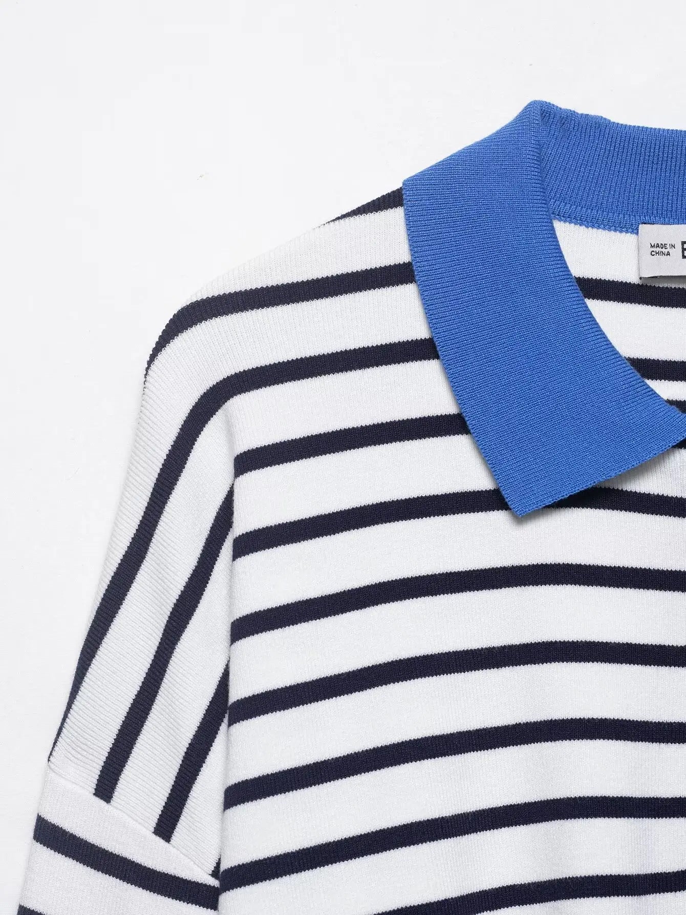 Spring Summer New Women's Knitted Stripe  Shirt Versatile ZR Style Fashion Classic Business Casual Long Sleeve Polyester