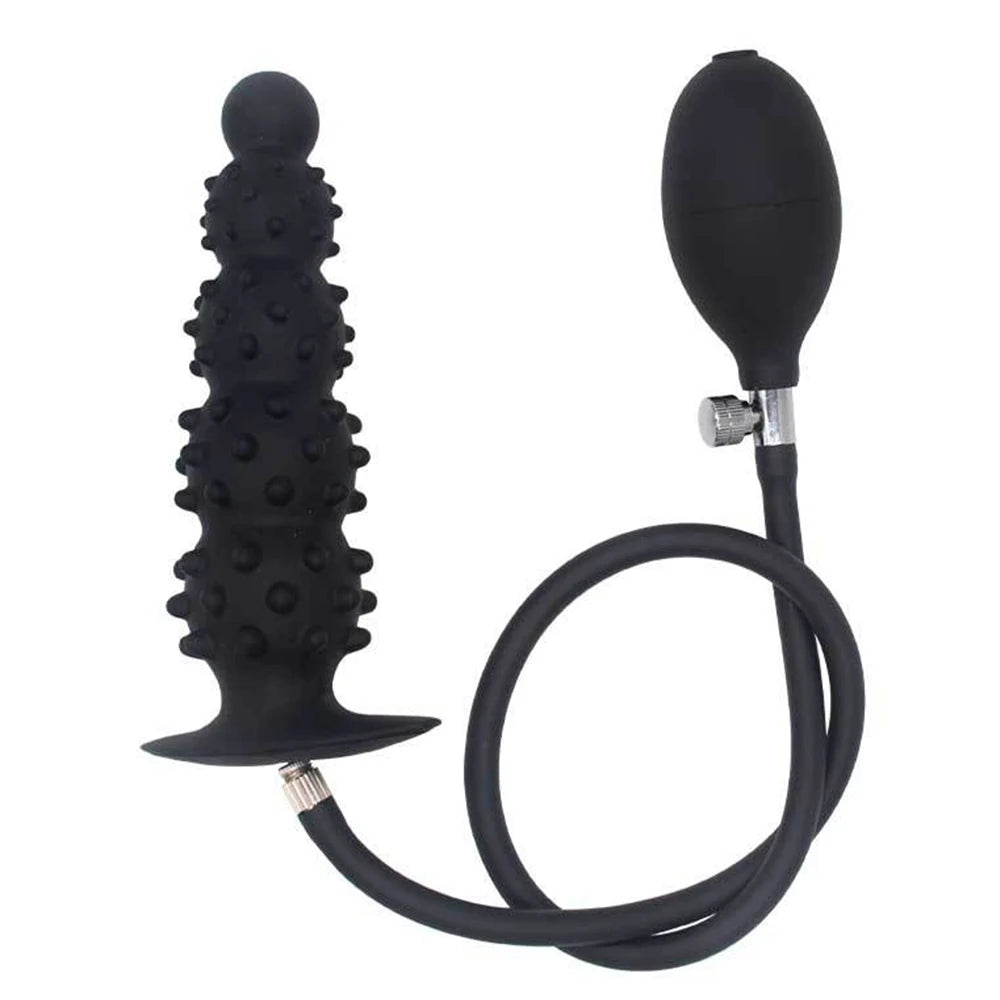 Silicone Magnetic Inflatable Butt Plug with Pump - Black Expandable Anal Stretcher, Prostate Massager Sex Toy for Men Women