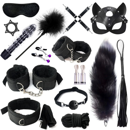 Exotic Sex Toys, Leather Plush sexy Bondage Bundle Set, Gag, Whip, Butt Plug, Sex Toys for Women, Nipple Clips, Erotic Sex Toys