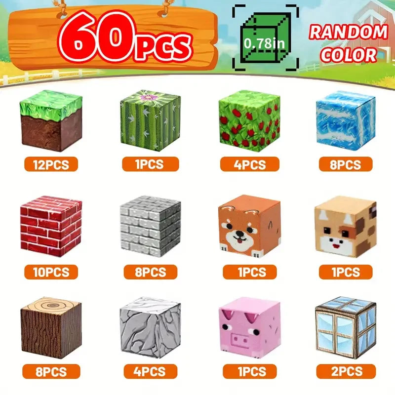 Magnetic Building Blocks Toy Mine World Stacking Create Forest House Architecture Cube Set Creativity Best Gift for Boy Girl Kid