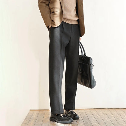 New Product Release Autumn Winter: Men's Wool Acetate Silk Straight Leg Pants Casual Hanging Pants Thick and Warm Knitted Pants