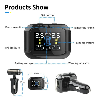 Jansite Car TPMS Cigarette Lighter Tire Pressure Monitoring System Sensors Adjustable Display Angle Auto Security Tpsm Sensor