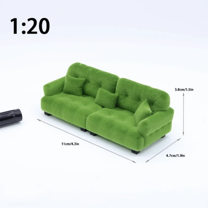 New 1:12 1:20 1:30 Flocking Sofa Model Simulation Dollhouse Decoration Living Room Furniture Mini Sofa House Accessories