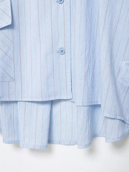 Women's Striped Shirt with Pocket New Spring Long Cuffed Sleeve O Neck Simple Women Shirt & Blouses Asymmetric Hem Female Tops