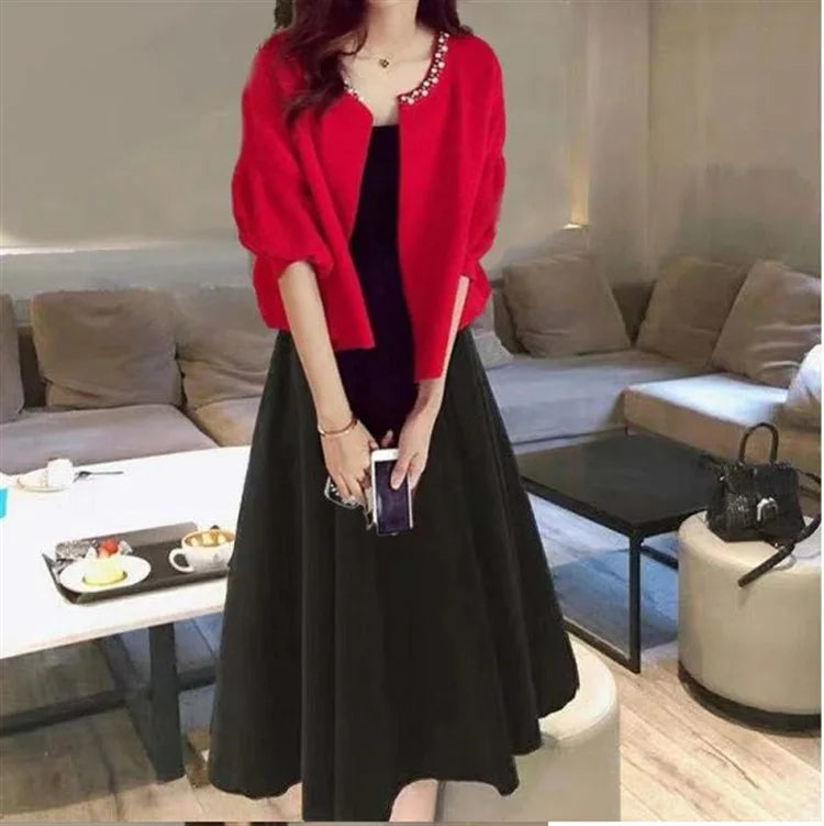 plus Size Fashionable Spring Autumn Dress Set Women's Meat Concealing Two Piece Suit Sister Stylish Minya Style Outfit