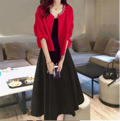 plus Size Fashionable Spring Autumn Dress Set Women's Meat Concealing Two Piece Suit Sister Stylish Minya Style Outfit