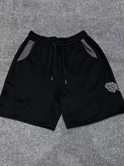 Mertra American Street Style Embroidered Logo Men's And Women's Loose Straight Leg Short Pants Casual Summer Color Block Shorts