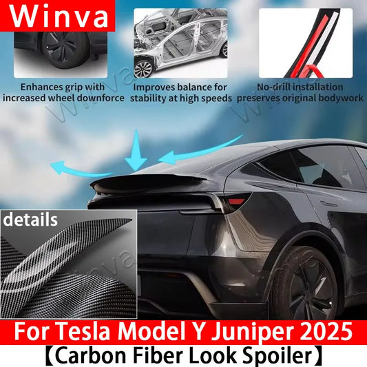 For Tesla Model Y Juniper 2025 2026 Spoiler High Performance Trunk Wings Matte ABS Carbon Pattern Tail Car Modified Accessories