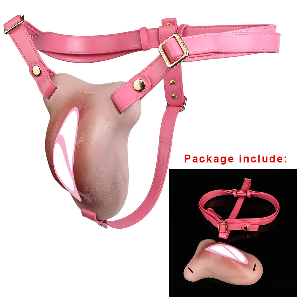 ANOSX Multi-functional Vagina Pad Silicone Chastity Cage Imitation Clitoral Pants Penis Sleeve With Urethra Hole Sex Toy For Men