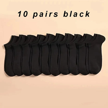 20/10/5 Pairs  Women/Men Boat Socks Black White Grey Cotton Summer No-show Ankle Socks Solid Color Casual Breathable