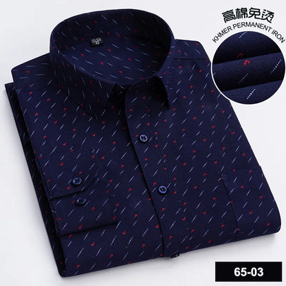 Men's High-quality Fashion Casual Print Plaid Stripe Long Sleeve Shirts Single Pocket Comfort Fit Business Formal Office Blouses