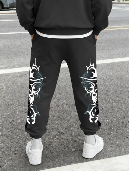 Men's Gothic Double Side Thorn Tribal Abstract Print Sweatpants Elastic Waist Soft Fabric Dark Punk Street Hip Hop Joggers