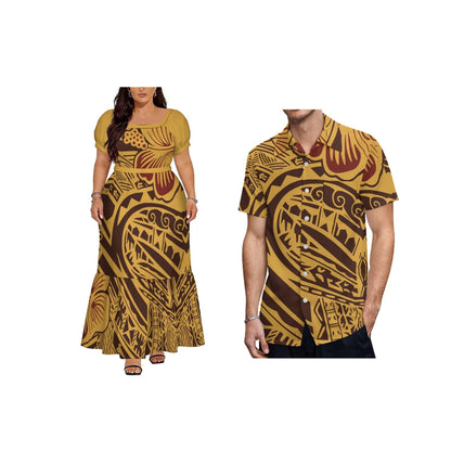Big Size Polynesian Design Ladies Long Dress Hawaii Short Sleeve Square Collar Evening Dress Drop Shipping