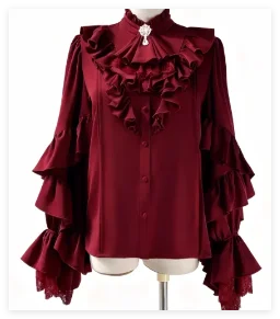 Gothic Style Batwing Sleeve Shirt Women Lolita Loose Spring Autumn Ladies Elegant Red and Black Top Blouse Solid Color Blouse