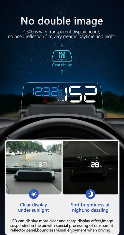 C500 BLUE OBD /T900 GPS HUD Gauge Display Car Head Up Display LCD Car Turbo Gauge Digital Odometer Universal Speed On-board Comp